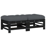 NNEVL Garden Footstools with Cushions 2pcs Black Solid Wood Pine