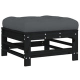 NNEVL Garden Footstools with Cushions 2pcs Black Solid Wood Pine