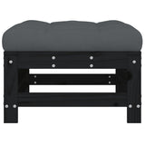 NNEVL Garden Footstools with Cushions 2pcs Black Solid Wood Pine