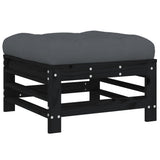 NNEVL Garden Footstools with Cushions 2pcs Black Solid Wood Pine