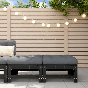 NNEVL Garden Footstools with Cushions 2pcs Black Solid Wood Pine