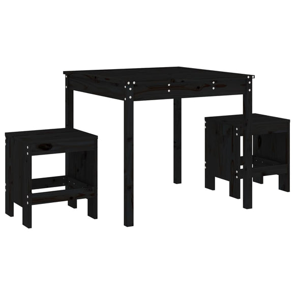 NNEVL 3 Piece Garden Bistro Set Black Solid Wood Pine