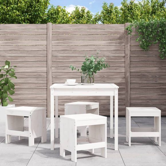 NNEVL 5 Piece Garden Dining Set White Solid Wood Pine