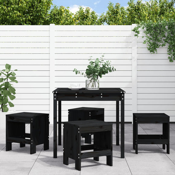 NNEVL 5 Piece Garden Dining Set Black Solid Wood Pine