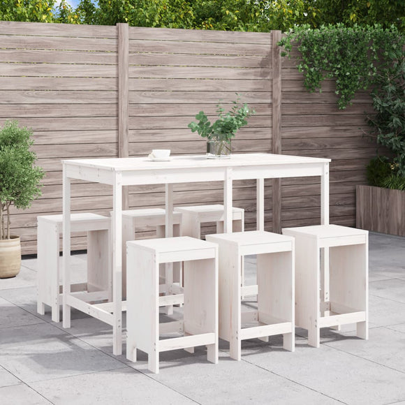 NNEVL 7 Piece Garden Bar Set White Solid Wood Pine