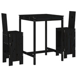 NNEVL 3 Piece Garden Bar Set Black Solid Wood Pine