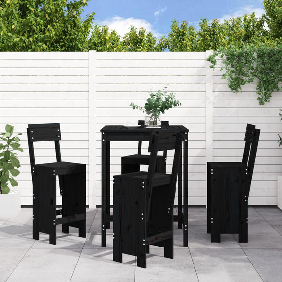 NNEVL 5 Piece Garden Bar Set Black Solid Wood Pine