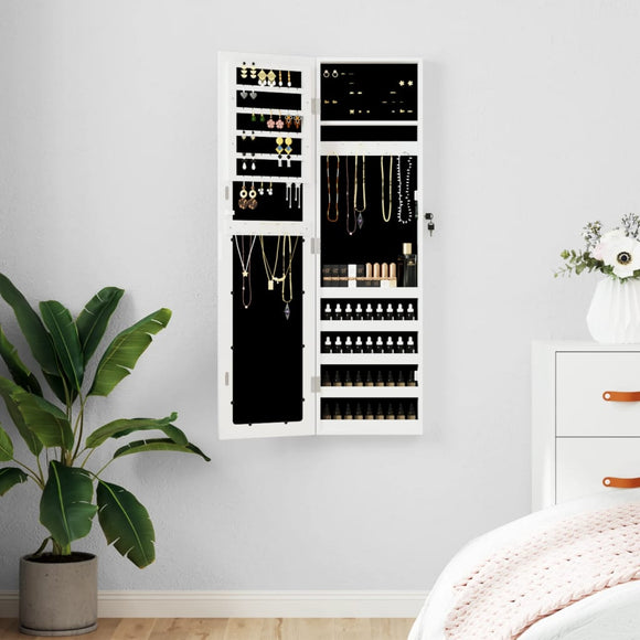 NNEVL Mirror Jewellery Cabinet Wall Mounted White 30x8.5x106 cm