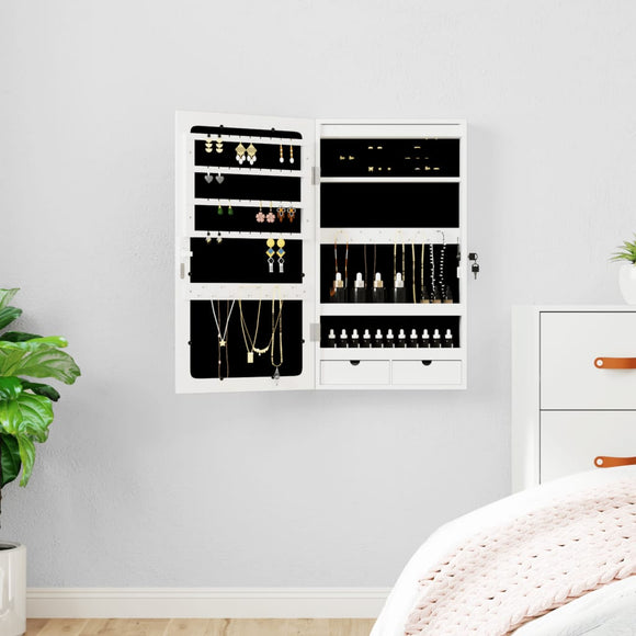 NNEVL Mirror Jewellery Cabinet with LED Lights Wall Mounted White