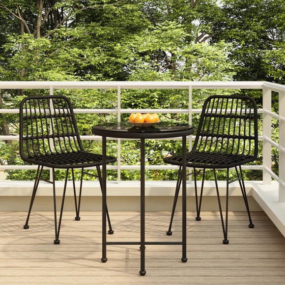 NNEVL 3 Piece Garden Dining Set Black Poly Rattan