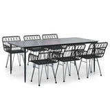 NNEVL 7 Piece Garden Dining Set Black Poly Rattan