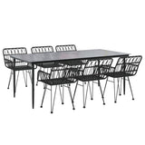 NNEVL 7 Piece Garden Dining Set Black Poly Rattan