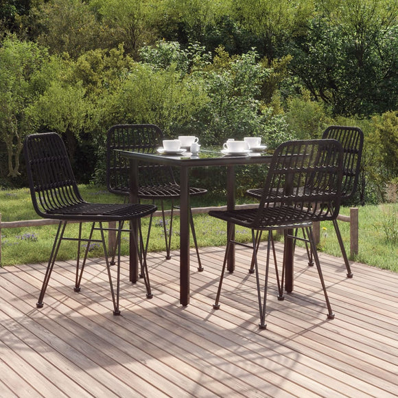 NNEVL 5 Piece Garden Dining Set Black Poly Rattan