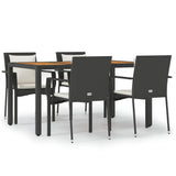NNEVL 5 Piece Garden Dining Set with Cushions Black Poly Rattan