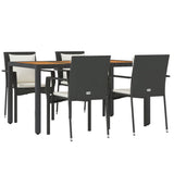 NNEVL 5 Piece Garden Dining Set with Cushions Black Poly Rattan