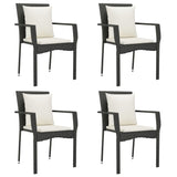 NNEVL 5 Piece Garden Dining Set with Cushions Black Poly Rattan