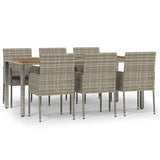 NNEVL 7 Piece Garden Dining Set with Cushions Grey Poly Rattan