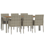 NNEVL 7 Piece Garden Dining Set with Cushions Grey Poly Rattan