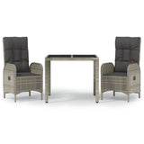NNEVL 3 Piece Garden Dining Set with Cushions Grey Poly Rattan