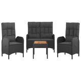 NNEVL 4 Piece Garden Dining Set with Cushions Black Poly Rattan