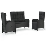 NNEVL 3 Piece Garden Dining Set with Cushions Black Poly Rattan