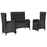 NNEVL 3 Piece Garden Dining Set with Cushions Black Poly Rattan