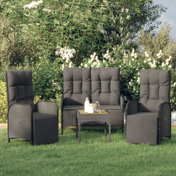 NNEVL 3 Piece Garden Dining Set with Cushions Black Poly Rattan