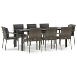 NNEVL 9 Piece Garden Dining Set with Cushions Black and Grey Poly Rattan