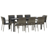 NNEVL 9 Piece Garden Dining Set with Cushions Black and Grey Poly Rattan