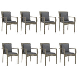 NNEVL 9 Piece Garden Dining Set with Cushions Black and Grey Poly Rattan