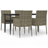 NNEVL 5 Piece Garden Dining Set with Cushions Black and Grey Poly Rattan