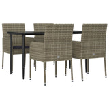 NNEVL 5 Piece Garden Dining Set with Cushions Black and Grey Poly Rattan