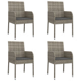 NNEVL 5 Piece Garden Dining Set with Cushions Black and Grey Poly Rattan