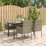 NNEVL 5 Piece Garden Dining Set with Cushions Black and Grey Poly Rattan