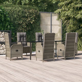 NNEVL 7 Piece Garden Dining Set with Cushions Black and Grey Poly Rattan