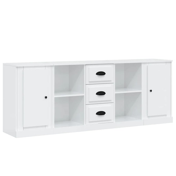 NNEVL Sideboards 3 pcs High Gloss White Engineered Wood