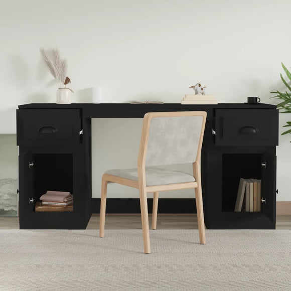 NNEVL Desk with Cabinet Black Engineered Wood