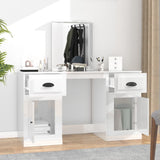 NNEVL Dressing Table with Mirror High Gloss White 130x50x132.5 cm