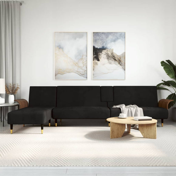 NNEVL L-shaped Sofa Black 279x140x70 cm Velvet