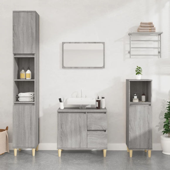 NNEVL 3 Piece Bathroom Cabinet Set Grey Sonoma Engineered Wood