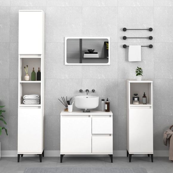 NNEVL 3 Piece Bathroom Cabinet Set White Engineered Wood