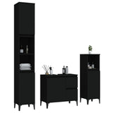 NNEVL 3 Piece Bathroom Cabinet Set Black Engineered Wood