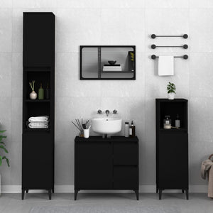 NNEVL 3 Piece Bathroom Cabinet Set Black Engineered Wood