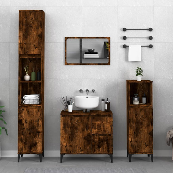 NNEVL 3 Piece Bathroom Cabinet Set Smoked Oak Engineered Wood