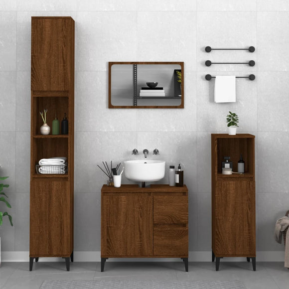 NNEVL 3 Piece Bathroom Cabinet Set Brown Oak Engineered Wood