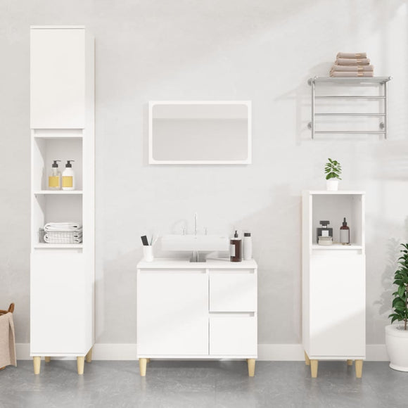 NNEVL 4 Piece Bathroom Furniture Set White Engineered Wood