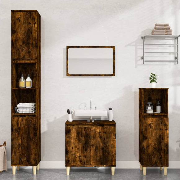 NNEVL 3 Piece Bathroom Furniture Set Smoked Oak Engineered Wood