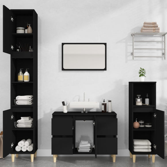 NNEVL 3 Piece Bathroom Furniture Set Black Engineered Wood