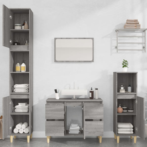 NNEVL 3 Piece Bathroom Furniture Set Grey Sonoma Engineered Wood