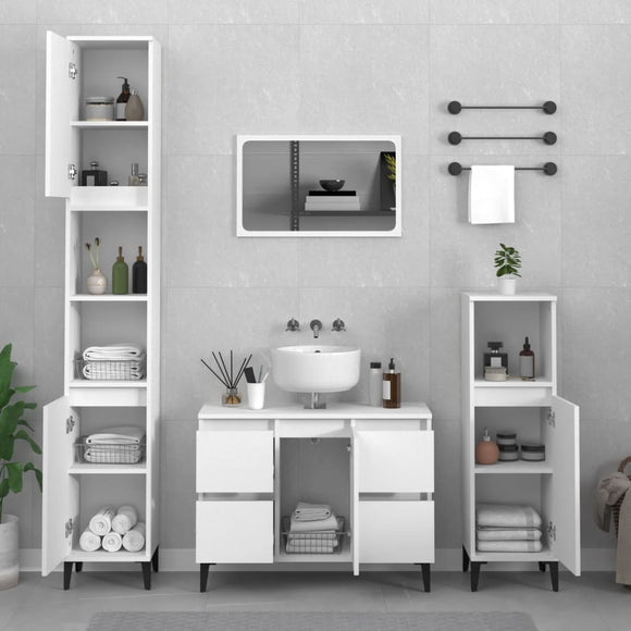 NNEVL 3 Piece Bathroom Furniture Set White Engineered Wood